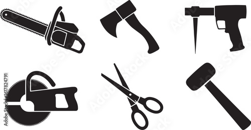 Construction Tools Silhouette Collection Carpentry Equipment Building Instruments Repair Icons