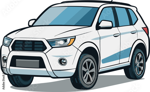 Illustration of a Modern White SUV Car with a Detailed Design