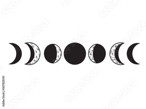 Engraved full moon cycle illustration for lunar prints mystical charts and spiritual artwork