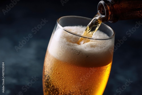 Wallpaper Mural Beer pouring from a bottle into a clear glass creating foam Torontodigital.ca