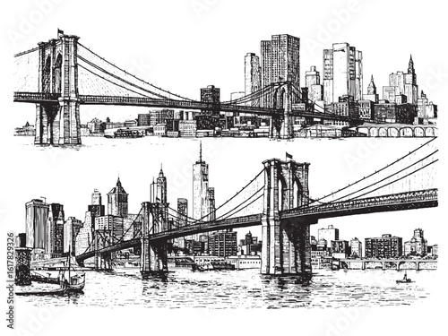 Historic New York city engraving ideal for sophisticated whiskey labels premium packaging and urban spirit design