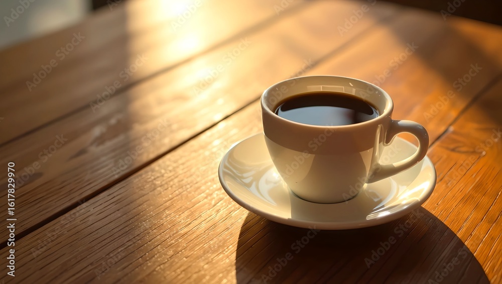 Obraz premium a minimalist flat lay of a coffee cup on a wooden surface, showcasing the simplicity and elegance of the scene