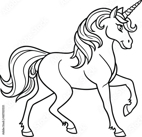 Elegant Unicorn Outline Illustration for Coloring Books and Creative Projects