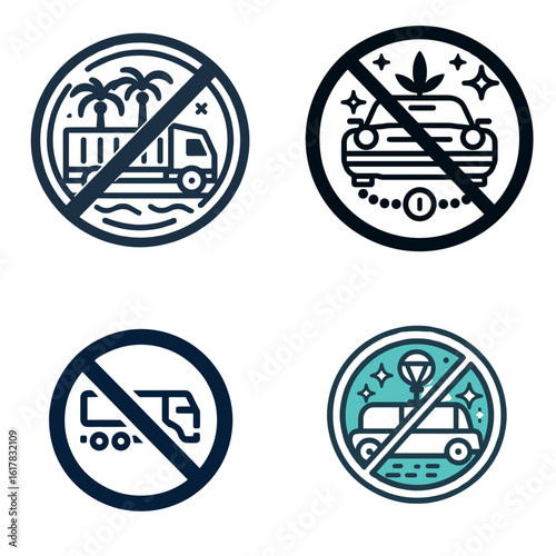 No trailers and prohibited vehicles symbols in modern illustration style  