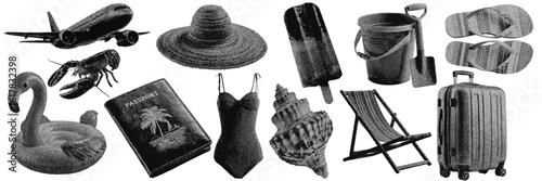Set of summer vacation halftone grunge vector design elements
