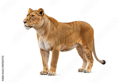Powerful Saber-Toothed Cat, Realistic 3D Render, Walking, Isolated on White, Brown and Black Spots, Prehistoric Predator, Fierce Expression, Detailed Fur, Wildlife, Extinct Animal, Paleolithic Era.
