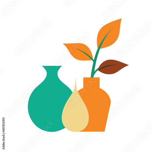 abstract vases with leaves combo
