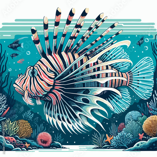 lion fish cartoon illustration 