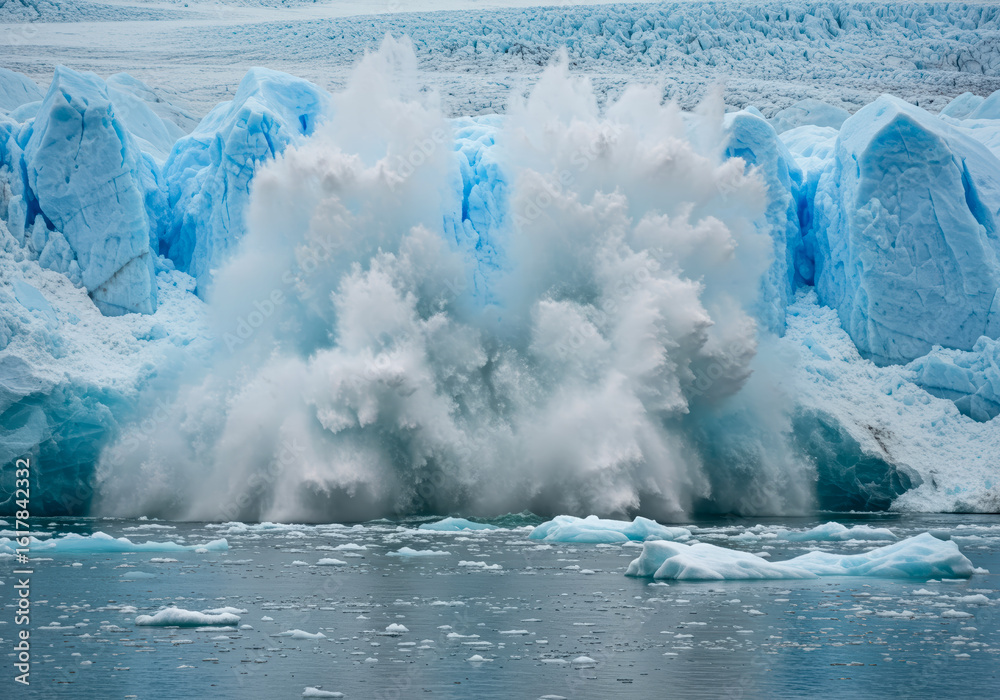 Naklejka premium Melting Glacier Calving into Ocean Climate Change Global Warming Environment Problem Arctic