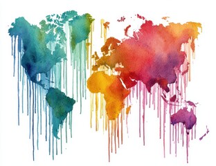 Watercolor world map, dripping