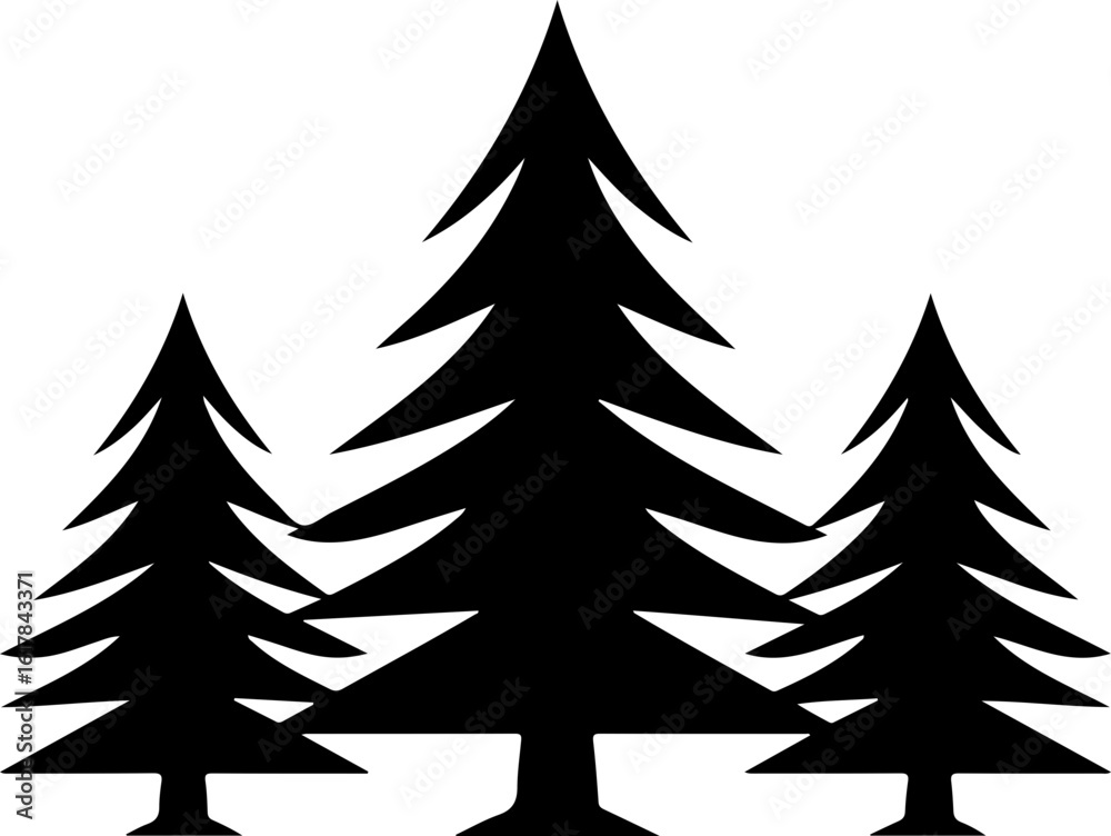 Fototapeta premium Black silhouette of three evergreen trees