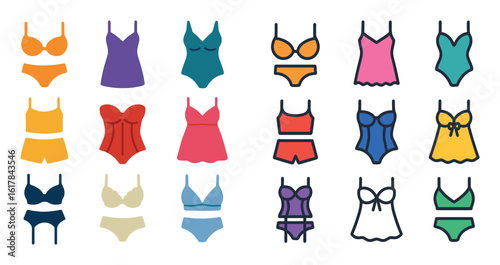 Colorful Lingerie Icons Grid