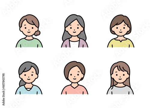 様々な女性のアイコンのイラスト素材