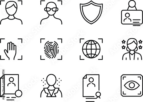 Modern Line Icons of Biometric Identification and Security System