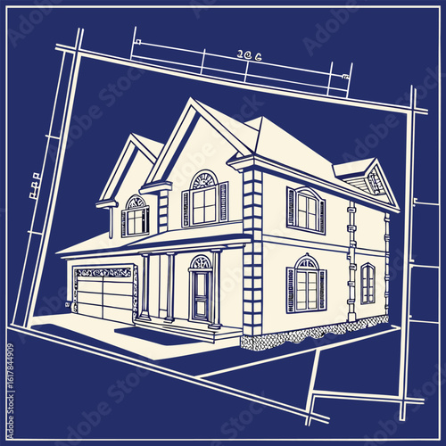 Real estate property mixing blueprint in bold outline

