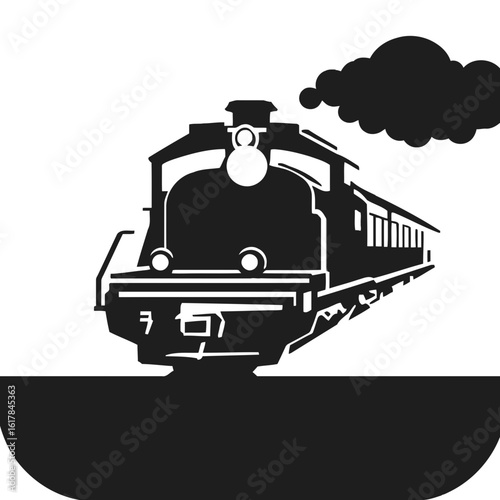 Vector illustration of a black train locomotive silhouette, a symbol of railway transport and industry