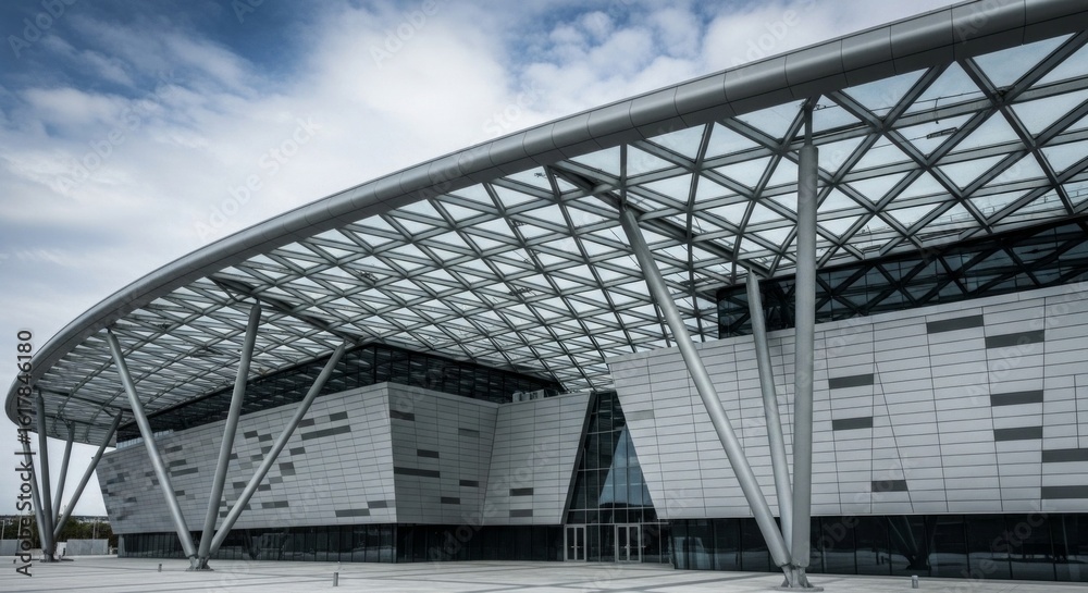 Fototapeta premium Modern architectural structure with unique steel roof design