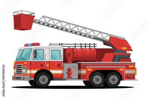 Vibrant Fire Truck Illustration with Extended Ladder and Water Tank for Emergency Response and Firefighting Operations