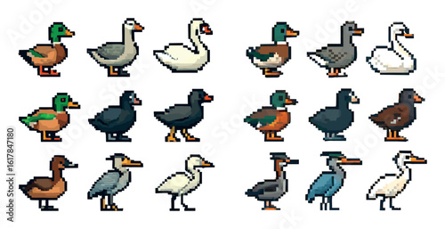 Pixel Art Waterfowl Icons