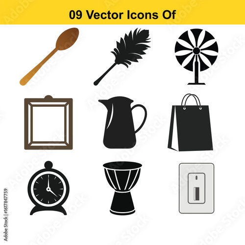 Spoon feather fan picture frame pitcher shopping bag clock drum light switch feather duster