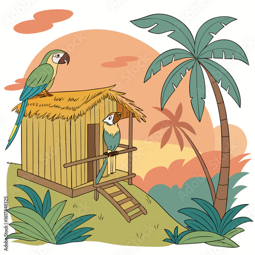 illustration of a tropical island with palm trees