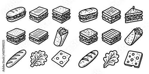 Hand-Drawn Sandwich Icons