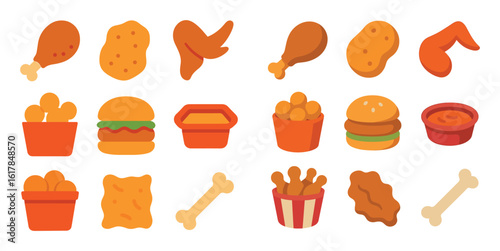 Colorful Fried Chicken Icons