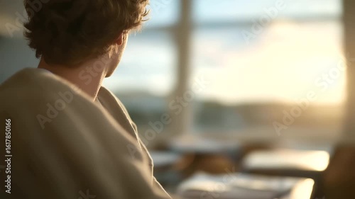 Teacher Opens Windows to Welcome Sunlight Before Class