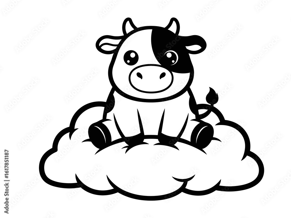Fototapeta premium Cute Cow Sitting on Cloud