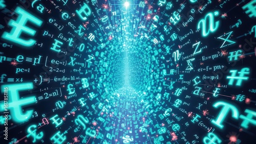 Conceptual background of mathematical equations floating in space showing connection to knowledge and learning