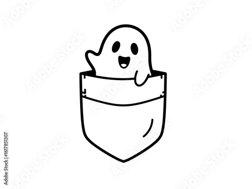 Cute ghost peeking out of a pocket illustration