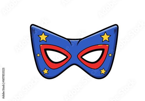 Cartoon Superhero Mask with Stars and Red Eye Openings