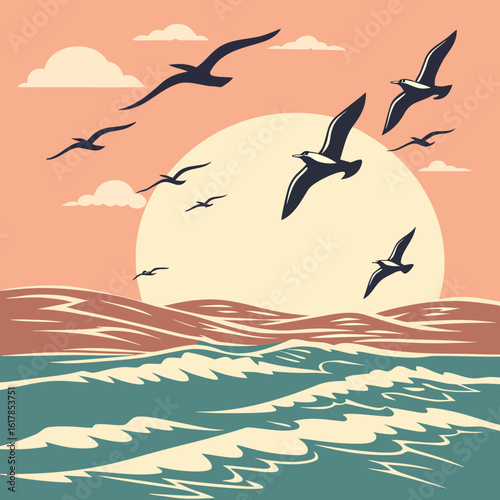 seagulls on the sea