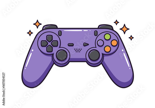 Cartoon Purple Video Game Controller with Sparkles Illustration