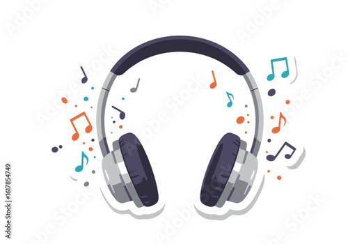 Stylish Headphones with Floating Musical Notes Illustration