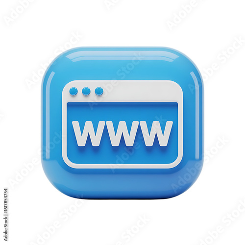 A blue square icon with www symbolizes internet browsing and website access isolated on transparent background