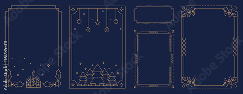 Christmas and Happy New Year frame design vector element set. Christmas tree, ball, candle, holly, snowflake. Luxury element for invitation, banner, poster, cover, print, season holiday.