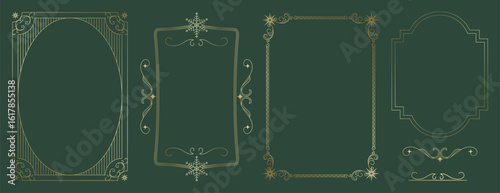 Christmas and Happy New Year frame design vector element set. Christmas snowflake, frame, label. Luxury element for invitation, banner, poster, cover, print, season holiday.