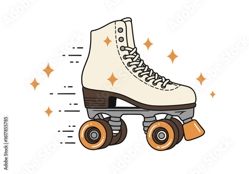 Retro Roller Skate with Brown and Cream Design, Sparkling with Speed