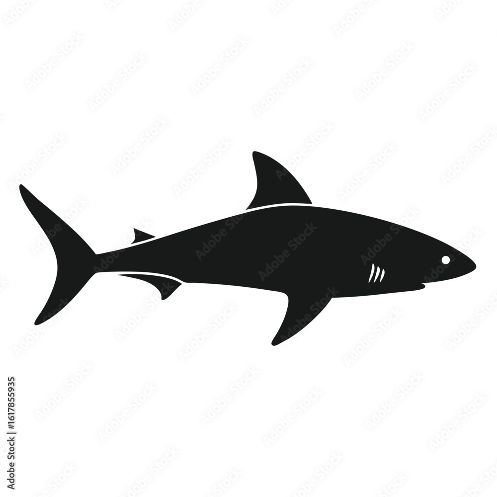 Fototapeta premium Black shark silhouette icon isolated on white background vector