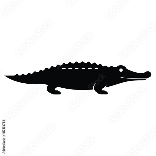 Black silhouette of a crocodile with a white eye and teeth alligator reptile