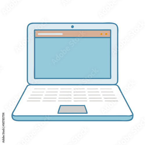 Stylized Illustration of an Open Laptop Computer with a Blue Screen