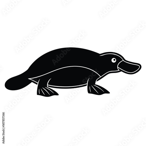 Black silhouette of a platypus with white outline on white background icon
