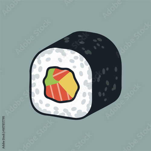 MinimalFlatDesign_Sushi_Futomaki_JapaneseFood_Illustration_ミニマルフラットデザイン_寿司_太巻き寿司_日本食_イラスト