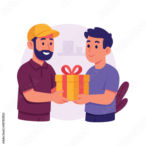 Delivery man handing over gift box to customer,