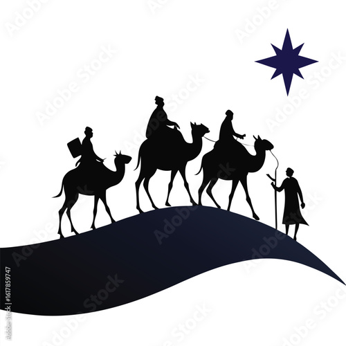 Silhouetted camels trek across the desert dunes at sunset, an iconic illustration of a Saharan travel adventure under an orange sky