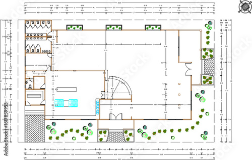 vector sketch illustration drawing architectural engineering design site plan layout Restaurant Plans, Elevations And Sections classic vintage ethnic simple