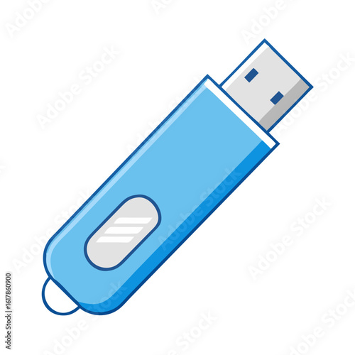 Vector illustration of a light blue USB flash drive angled on white