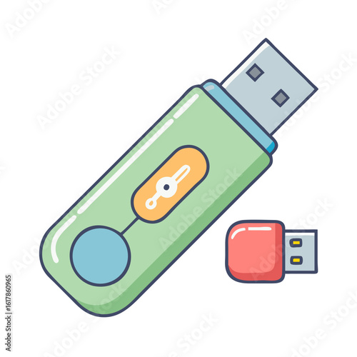 Vector Illustration of Two USB Flash Drives or Thumb Drives on White