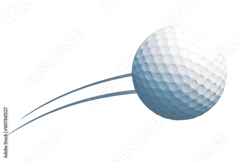 White golf ball flying in the air with motion trail behind it, isolated on a transparent background